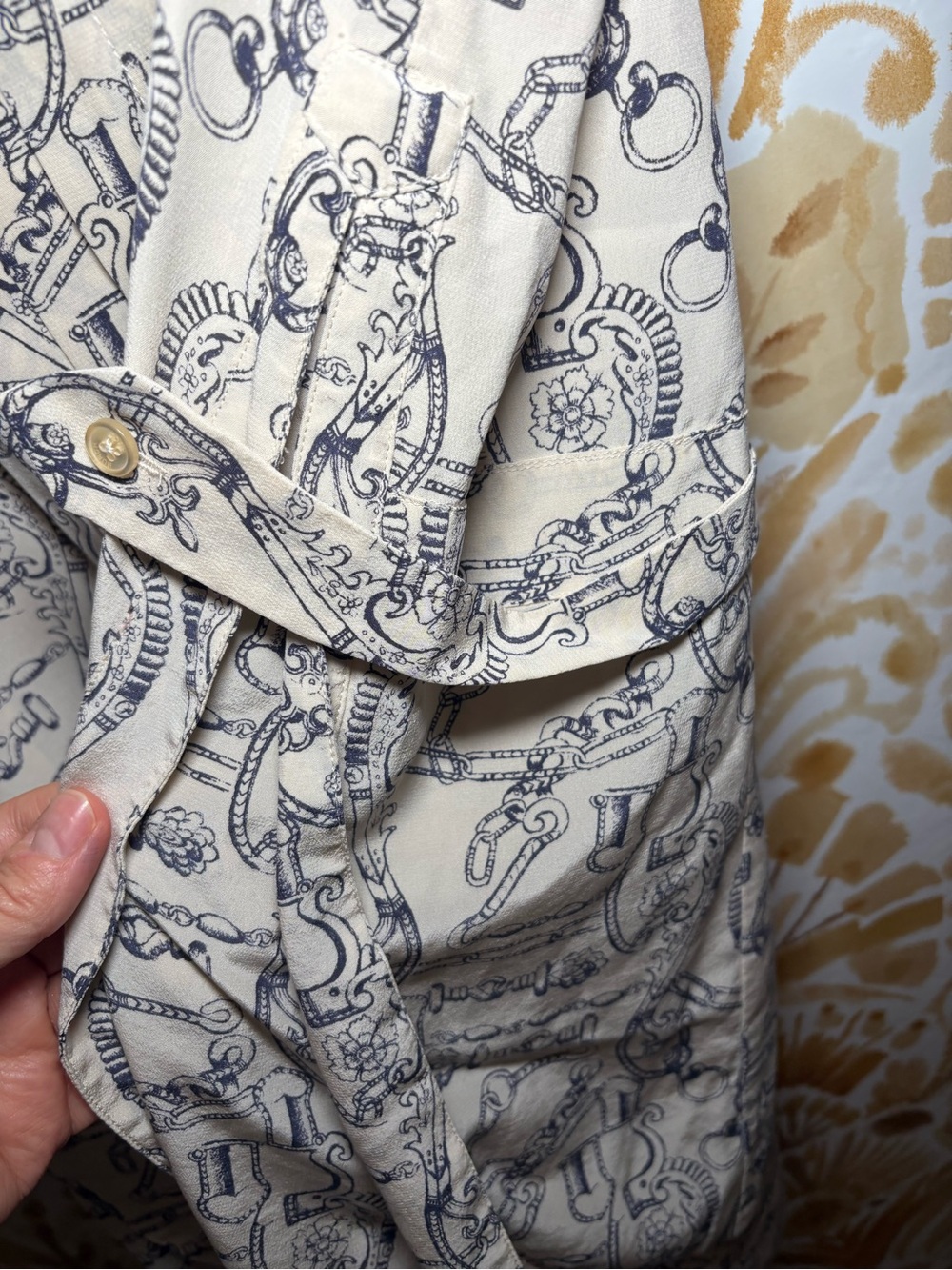 Tory Burch Equestrian Print Tunic Dress Silk Blend Cream Navy Horsebit Preppy - Picture 8 of 13